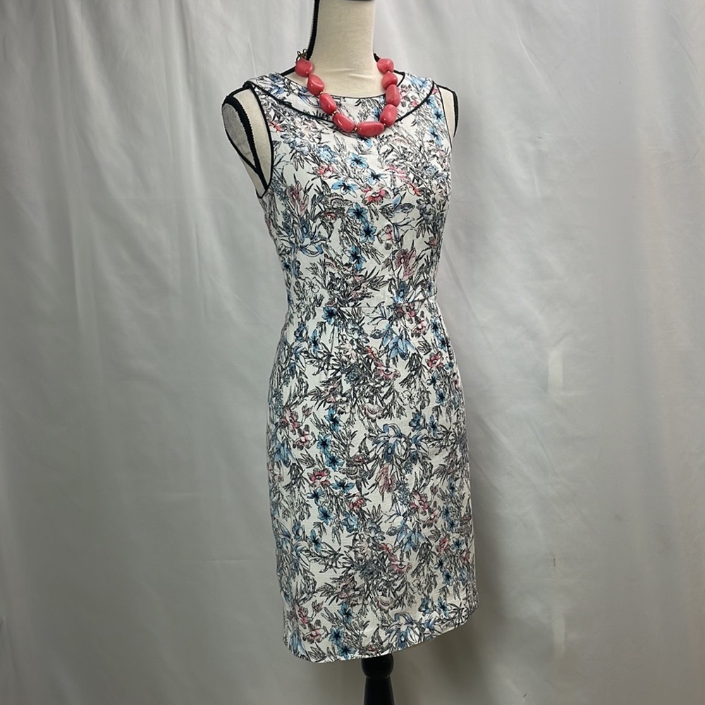Ann Taylor Floral Sleeveless Dress - White, Blue, Pink